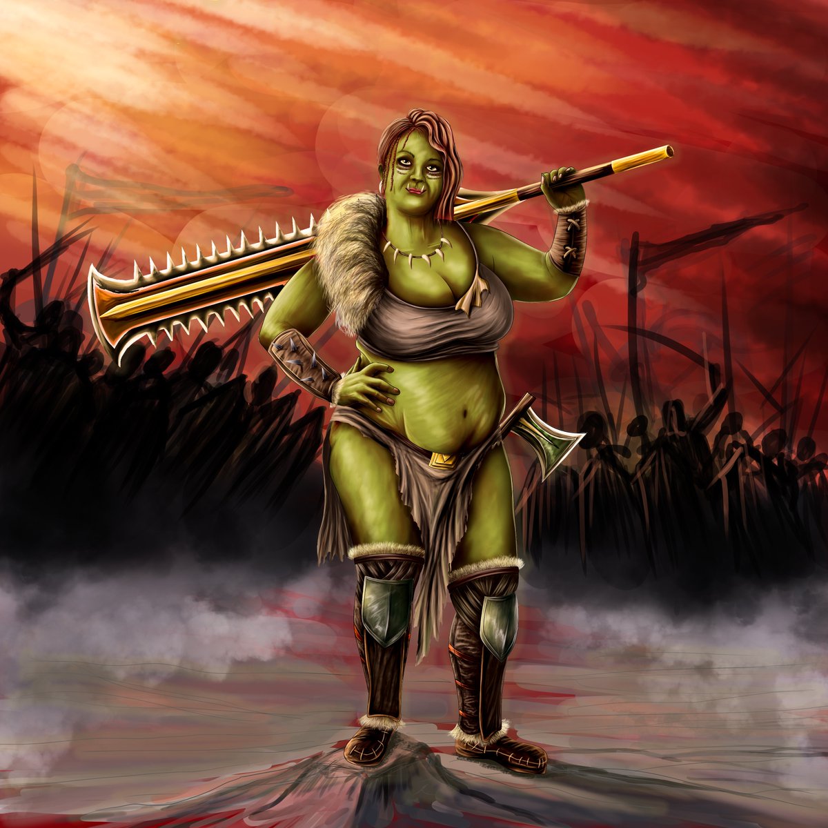 Shehanarts's tweet photo. Grimra Ironhide stands tall in the midst of a bloody war
#orc #Concepts #conceptart #characterart #digitalart #dungeonanddragons #orcwarrior #sweetsart https://t.co/zw88emmFcQ