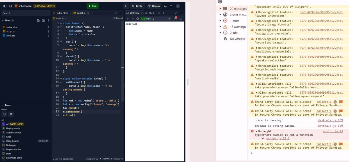 ch02425's tweet photo. Day 31 JS with
@codewithharry 
Today, I explored the extends keyword for inheritance in JavaScript and deepened my understanding of constructors. This knowledge will significantly boost my ability to build robust applications. #CodeNewbie #JavaScript #Inheritance #Constructor https://t.co/o70rjjXONX