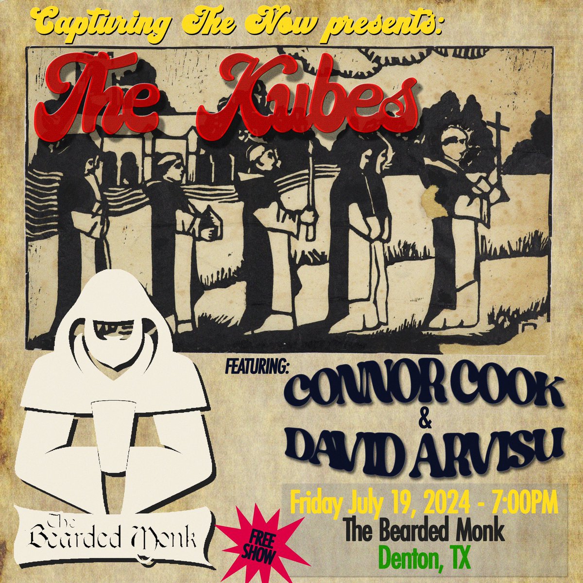 KUBES LIVE JULY 19

Come see us in Denton town!
at the Bearded Monk