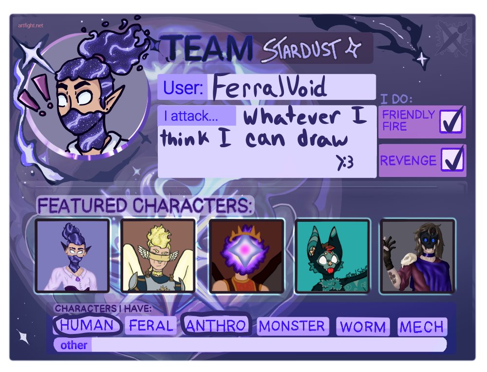 FerralVoid's tweet photo. forgot to mention! but i'm on artfight! team stardust go brrr! https://t.co/RqTECu4s5R