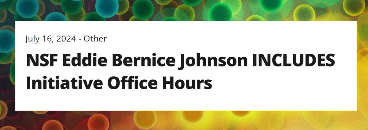 Join <a href="/NSF/">U.S. National Science Foundation</a> program officers on July 16 from 4:00 – 5:00 p.m. ET. for an overview of the Eddie Bernice Johnson INCLUDES Initiative. 

The Initiative catalyzes the STEM enterprise to work for inclusive change, resulting in a diverse STEM workforce.

Register: new.nsf.gov/events/nsf-edd…