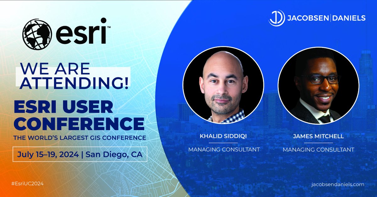 J|D team members Khalid Siddiqi and James Mitchell look forward to attending the ESRI User Conference, the world’s largest #GIS conference! 

#ESRI #EsriUserConference #EsriUC2024 #Geospatial #FieldMapping #JourneyWithJD #MBE #DBE