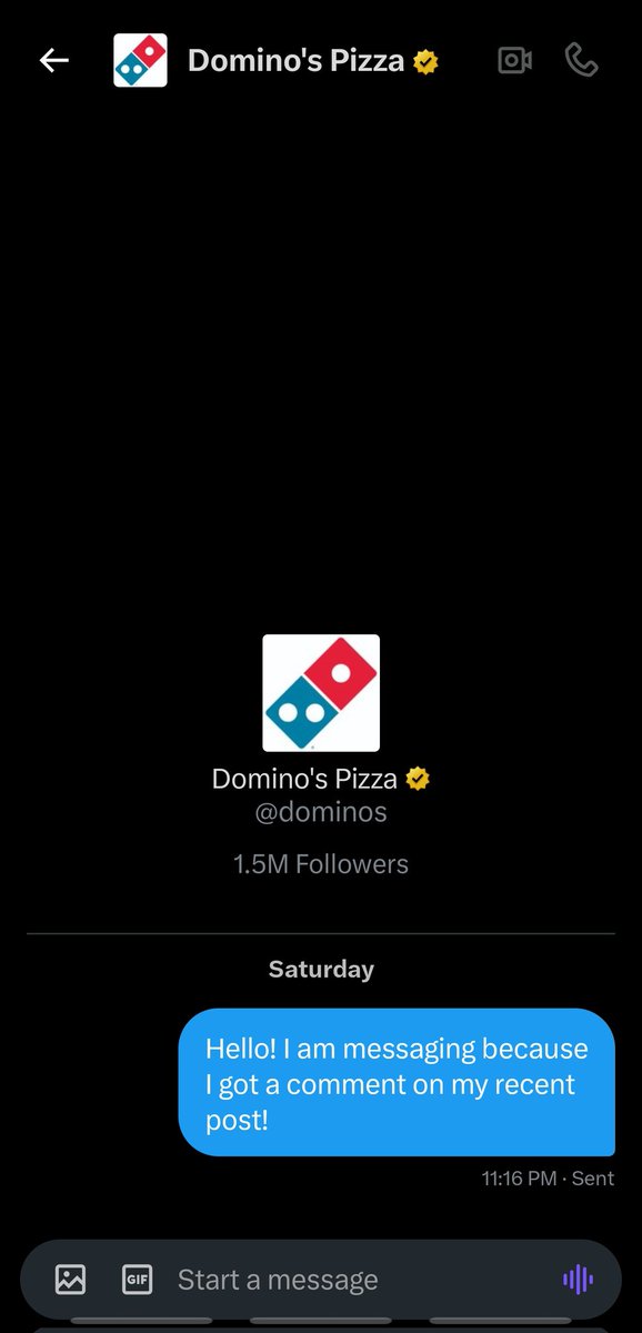 GeeItsMax's tweet photo. @dominos @PapaJohns Dominos must take the same time as their store over here 😂😂.

Said to message them about being on hold over an hour and here we are over 2 days waiting for a reply.   I'm telling yall I will never eat dominos again https://t.co/y7ejBvDyIX