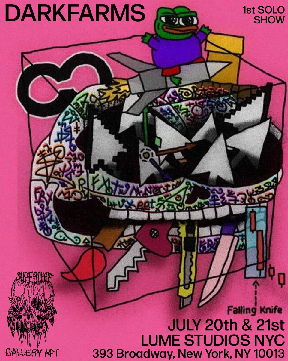 SuperchiefGalleryNFT (@superchiefnft) on Twitter photo 🚀🚀🚀<a href="/SuperchiefNFT/">SuperchiefGalleryNFT</a> is PROUD TO PRESENT🚀🚀🚀
🐸🐸🙌<a href="/Darkfarms1/">Darkfarms㊙️</a> 1ST EVER SOLO EXHIBITION!🥳🥳🥳🐸🥹🫶🫂🐸🐸🐸
NYC
TWO DAYS
FULL IMMERSIVE SPACE
PHYSICAL LIMITED EDITION ARTIFACTS
NFTs & Extra SURPRISES that get announced NEXT WEEK
JOIN US - July 20th & 21st
Presented with 🚀🚀🚀<a href="/SuperchiefNFT/">SuperchiefGalleryNFT</a> is PROUD TO PRESENT🚀🚀🚀
🐸🐸🙌<a href="/Darkfarms1/">Darkfarms㊙️</a> 1ST EVER SOLO EXHIBITION!🥳🥳🥳🐸🥹🫶🫂🐸🐸🐸
NYC
TWO DAYS
FULL IMMERSIVE SPACE
PHYSICAL LIMITED EDITION ARTIFACTS
NFTs & Extra SURPRISES that get announced NEXT WEEK
JOIN US - July 20th & 21st
Presented with
