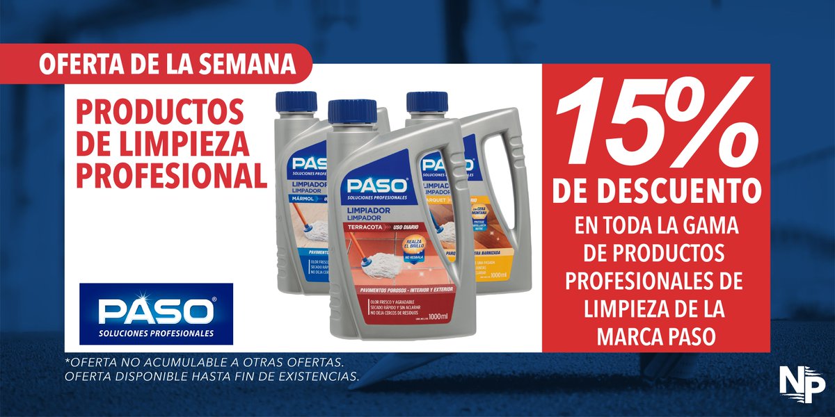Hoy empieza la nueva "oferta de la semana" y esta vez va de la mano de la marca PASO: Los expertos en productos de limpieza profesionales para cuidar de tu hogar. Solo en Azulejos Nicolás Pastor esta semana, llévate cualquier producto de la marca PASO con un 15% de descuento.