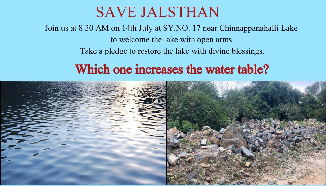 "Justice for Sy. No.17 lake has been delayed for too long—no more delays. Please join us at 8:30 AM to welcome the lake by offering water and lighting diyas. <a href="/CMofKarnataka/">CM of Karnataka</a> @OSDKarnataka <a href="/Prahalad/">PRAHALAD</a> <a href="/siddaramaiah/">Siddaramaiah</a> <a href="/BbmpEast/">BBMPEastZone</a> <a href="/BJP4Karnataka/">BJP Karnataka</a>
<a href="/INCKarnataka/">Karnataka Congress</a>. This 65+ year-old lake is