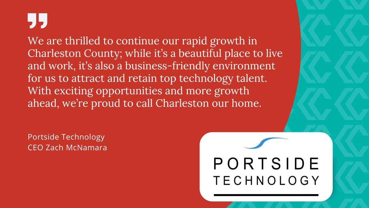 Congratulations to Portside Technology on expanding its operations in #CharlestonCounty at the <a href="/chs_tech_center/">Charleston Tech Center</a>. 

Read more: bit.ly/464LOMP

<a href="/SCcommerce/">SC Dept. of Commerce</a>, <a href="/CityCharleston/">City of Charleston</a>  

#cced #economicdevleopment