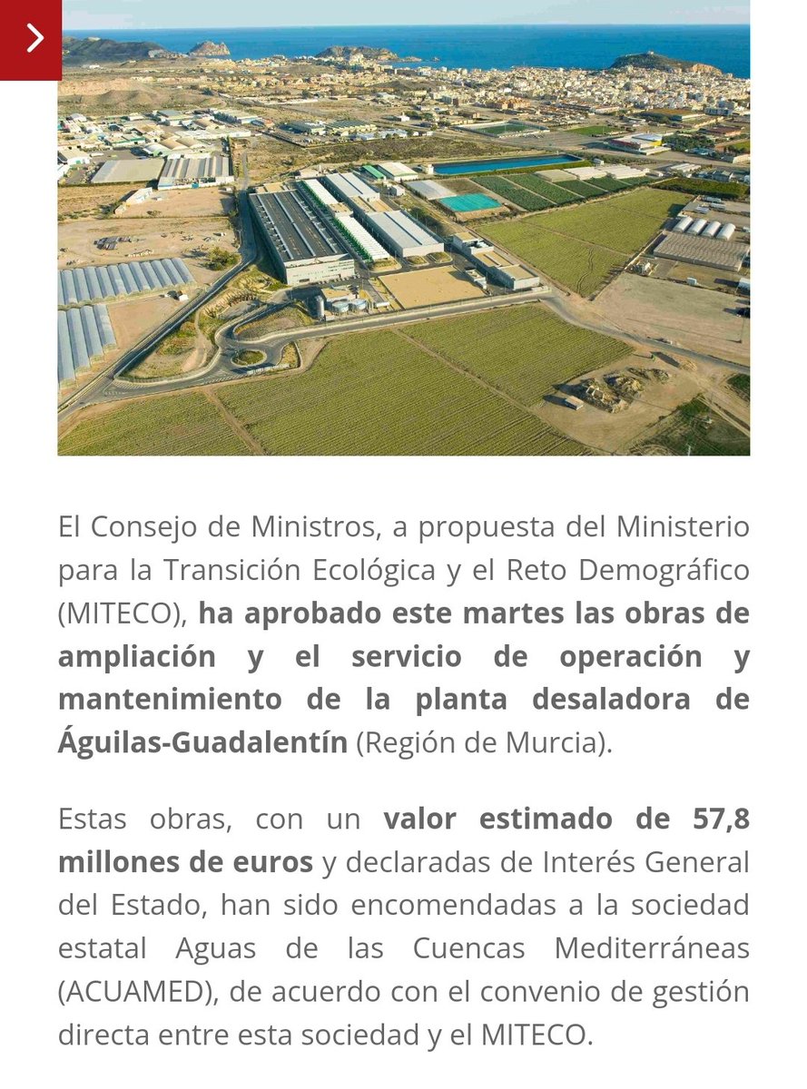 pepevelez_'s tweet photo. El Gobierno de Pedro Sánchez cumple con hechos con la Región.

✅Hoy se ha aprobado la licitación del tramo de AV Torre Pacheco Cartagena, 155 millones en Hidrógeno Verde y la ampliación de la desaladora de Águilas.

✅El viernes se anunciaron 32,4 millones para patrimonio. https://t.co/9lYWQg0bfE