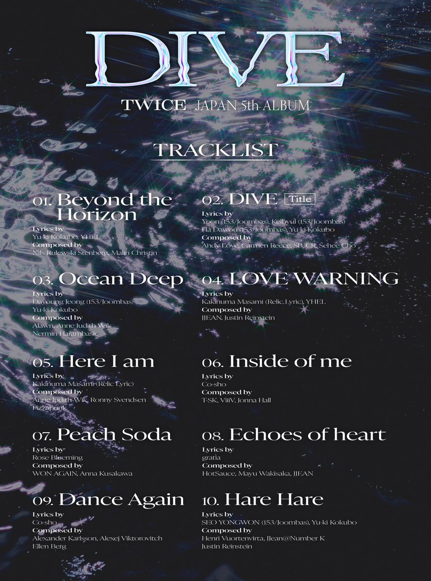 TWICE_Charts's tweet photo. 🎯 500 replies. Name of each track on the album + hashtags

DIVE INTO TWICE
#DIVE_OutNow #トゥワイス #TWICE @JYPETWICE_JAPAN https://t.co/yTCQ7sdvoW