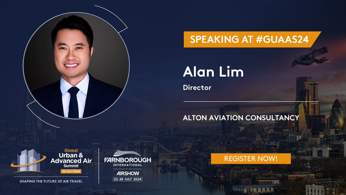 #GUAAS24 Speaker Announcement: Alan Lim!

Alan Lim, Director at <a href="/AltonAviation/">Alton Aviation Consultancy</a>, will be moderating the session entitled "Achieving Route to Early Operations: How does #AAM become commercially sustainable in a re-imagined industry?"

Book your pass today: tinyurl.com/a673vmbp