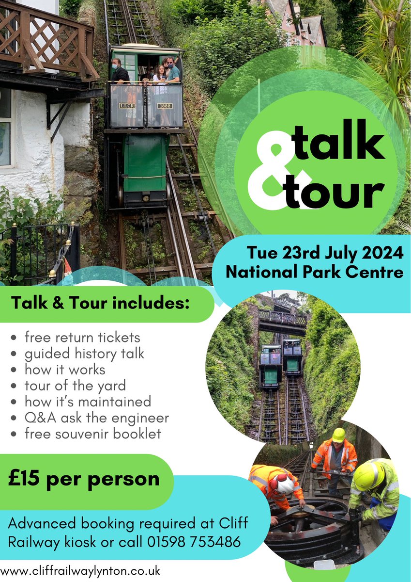 Tuesday 23rd July, 10.30am - Introducing the first in a series of our new Cliff Railway ‘Talk &amp; Tour’ events, £15 include return tickets, free souvenir booklet &amp; guided talk with our engineer. Booking with the office 01598 753486. #lynton #Lynmouth #Exmoor