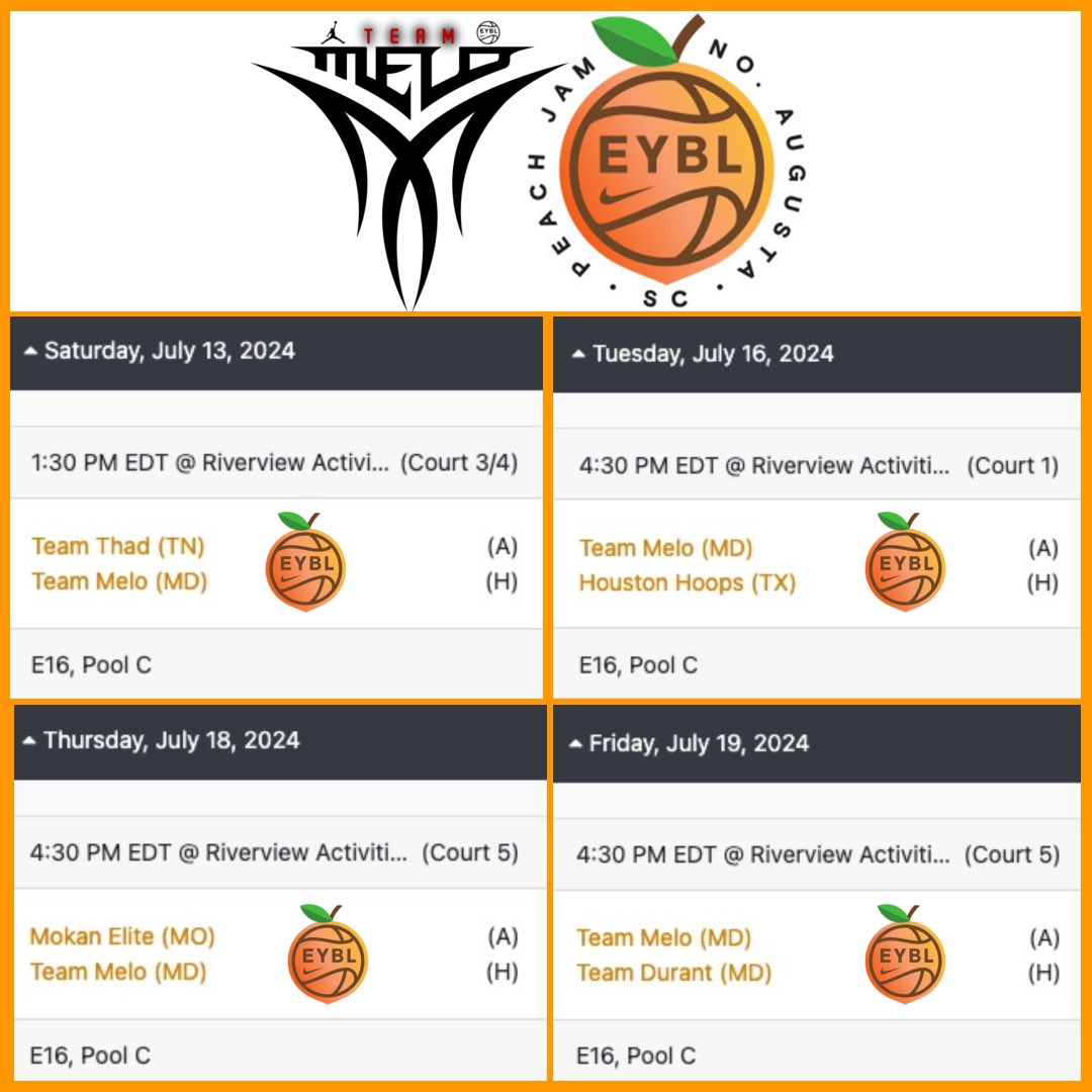 I will be playing with Team Melo 16u EYBL at The Peach Jam inside the Riverview Activity Center. 🍑