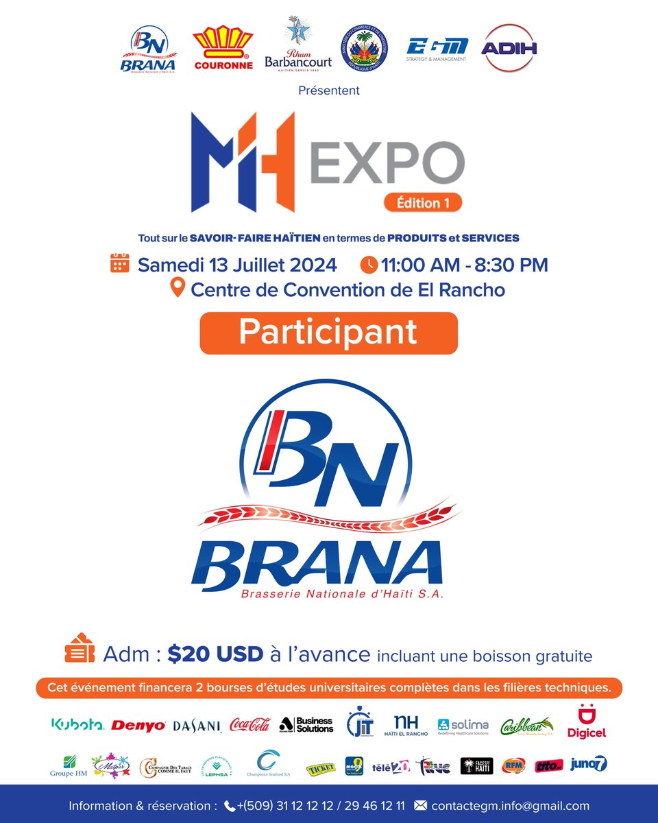 Notre membre <a href="/BRANAHEINEKEN/">BRANA S.A.</a>   sera présent au Made in Haïti expo ce samedi 13 Juillet !

Ne manquez pas cet événement, qui se tiendra le Samedi 13 juillet 2024, au Centre de Convention de El Rancho, de 11h AM à 8h30 du soir.

Venez visiter, acheter, consommer, faire du réseautage