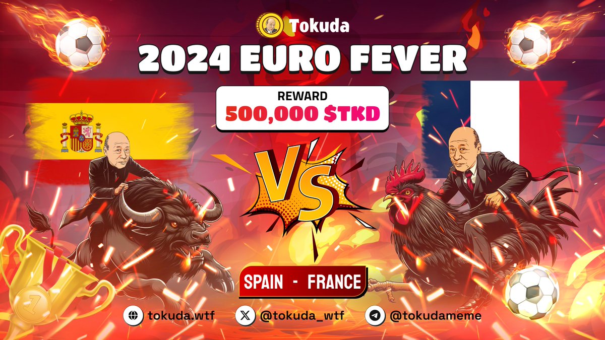 tokuda_wtf's tweet photo. ⚽️ EURO FEVER WITH #TOKUDA: Predict the Score and Win 500,000 $TKD! ⚽️
🎥 🇪🇸 Spain vs. 🇫🇷 France ⏱
⭐️ Are you a huge sports enthusiast? Join #Tokuda in predicting the score of the Euro 2024 opening match between 🇪🇸 Spain vs. 🇫🇷 France for a chance to win 500,000 $TKD.
🔴 Prediction period: 13:00 PM (UTC) 9th July - 18:59 PM (UTC) 9th July
🎮 Steps to participate:
1️⃣ Follow #TOKUDA on Twitter ➡️ HERE (https://t.co/TBH8ronLxW)
2️⃣ Add and Invite 3 friends to #Tokuda Chat group ➡️ HERE (https://t.co/OXzEWKWKsf)
3️⃣ During the prediction period:
Please comment on the correct score of the Spain vs. France match in the Tokuda Chat (https://t.co/OXzEWKWKsf) with the hashtag #TKDEuro2024 and mention the usernames of the 3 friends you invited.
➡️ Example: #TKDEuro2024 Spain 5-0 France @Morgan_BNB @PhoenixDrake739 @Ace_Chill
🎮 Contest Rules:
- Each person can only make one prediction via text and editing is not allowed.
- The user who predicts correctly and fastest will receive 500,000 $TKD.
- The user must complete 3 steps, and the comment matches the Spain vs. France result on July 9th, 2024.
🔔 The announcement of the winner will be made at 3:00 AM (UTC) on July 10th, 2024 on Tokuda's Channel (https://t.co/L51cOVOA4m).
☀️ Make your mark on Euro 2024! Predict the score, invite your friends, and win with #TOKUDA! ☀️
#EURO2024 #Crypto #memecoin #TKD #HiddenGem #X1000GEM #memetoken #GameFi #Trading #NFT