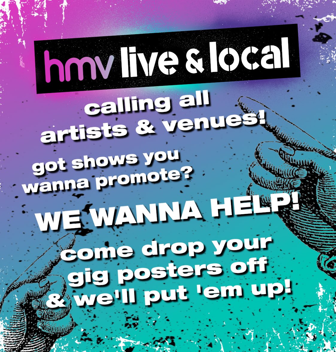 hmvBradford's tweet image. We wanna help boost the local music scene, so if there’s a gig yous wanna promote, and you’ve got a poster, just bring ‘em to the shop &amp;amp; we’ll put ‘em up in our shop for everyone to see! 

Any genre, anything, anyone. Let’s get the venues full.

#hmvBradford  #Bradford2025