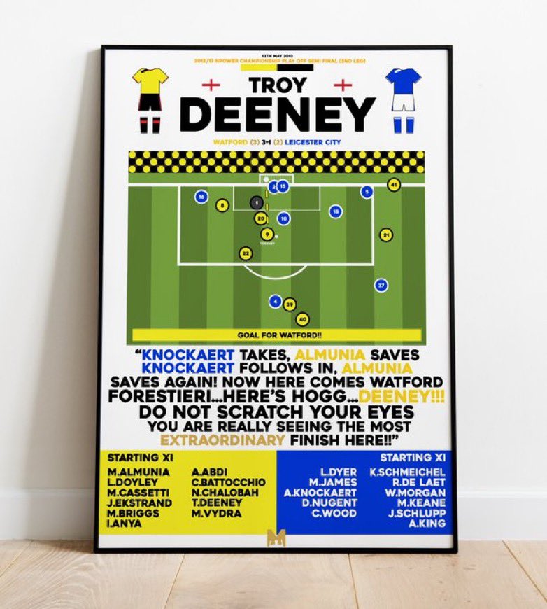 thewatfordway's tweet photo. 🟡 𝗣𝗥𝗜𝗡𝗧 𝗚𝗜𝗩𝗘𝗔𝗪𝗔𝗬! ⚫

We’ve partnered with @MezzalaDesigns to giveaway a FRAMED PRINT of some iconic moments in #WatfordFC history! 🐝

To enter: 

🔄RT this post 
🤝Follow @thewatfordway &amp; @MezzalaDesigns 
🏷️Tag a friend! 

Good luck! 💛 https://t.co/mBaXFVZxUo