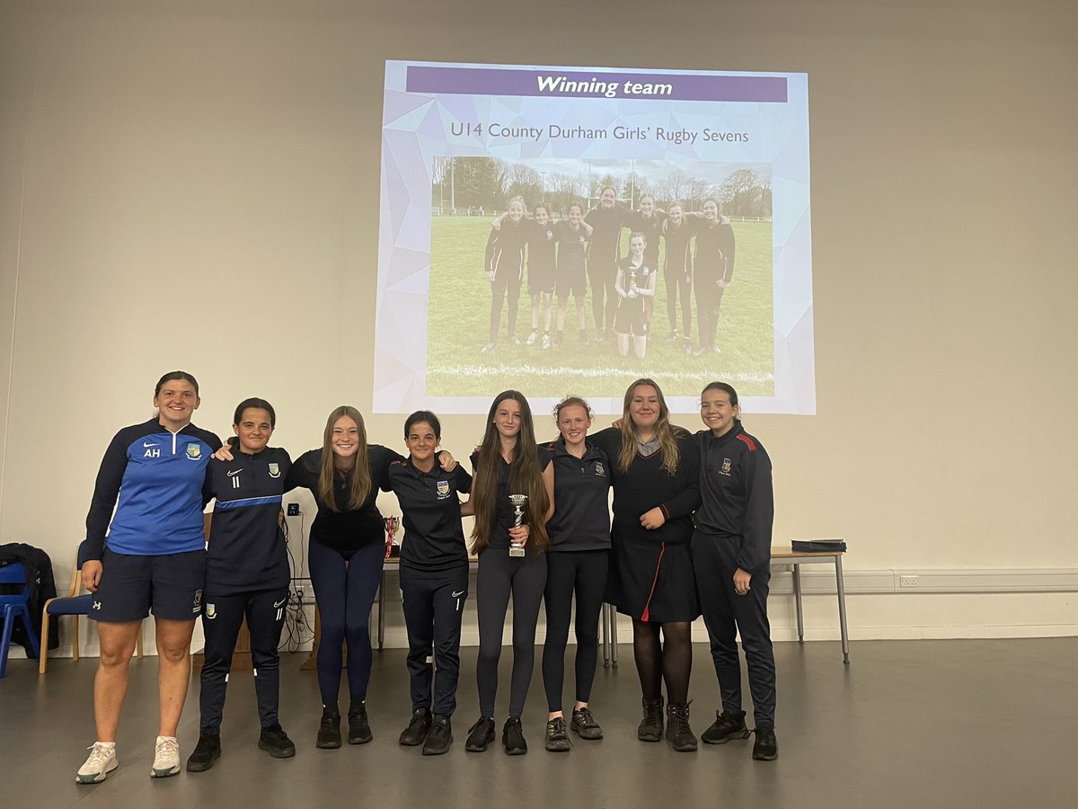 The girls rugby teams were crowned U12 and U14 Durham Girls Rugby Sevens Champions 🏆🏉 #TeamConyers🔵🔴