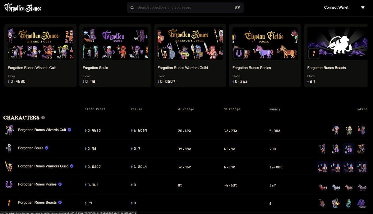 Forgotten Runes is a massive ecosystem

10+ "official" collections that span storytelling and gaming. Community collections on Ethereum, Ordinals, Polygon, +more

Today, we're releasing a new marketplace that houses all of it

We have tons of original features, buckle up

/