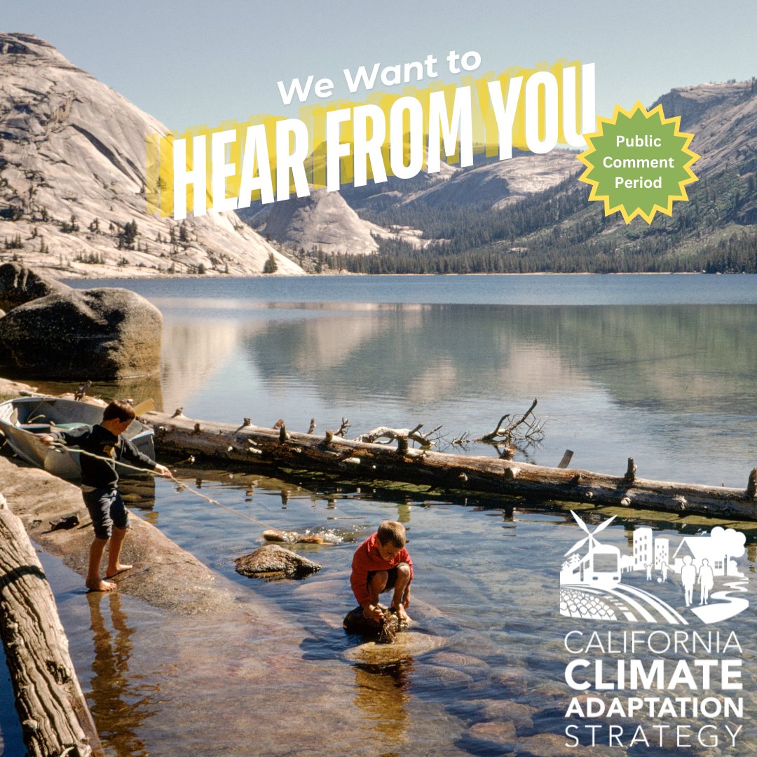 📢REMINDER: California state climate leaders are inviting public feedback on the Draft 2024 CA Climate Adaptation Strategy, which outlines California’s approach to adapting to a changing climate. 

Please submit your comments in either of two ways👇