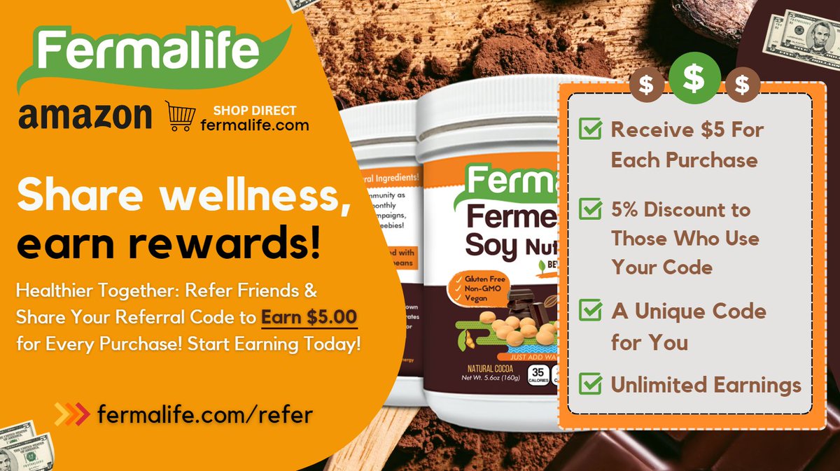 fermalife's tweet image. 🎉Get rewarded with our Referral Program!🤝 You'll receive a personalized code to share it with friends, family, and colleagues. They'll enjoy a sweet 5% discount, and you'll earn💥$5.00💥for every referral💰It's a win-win! 💸👉LEARN MORE: fermalife.com/refer #SaveandEarn