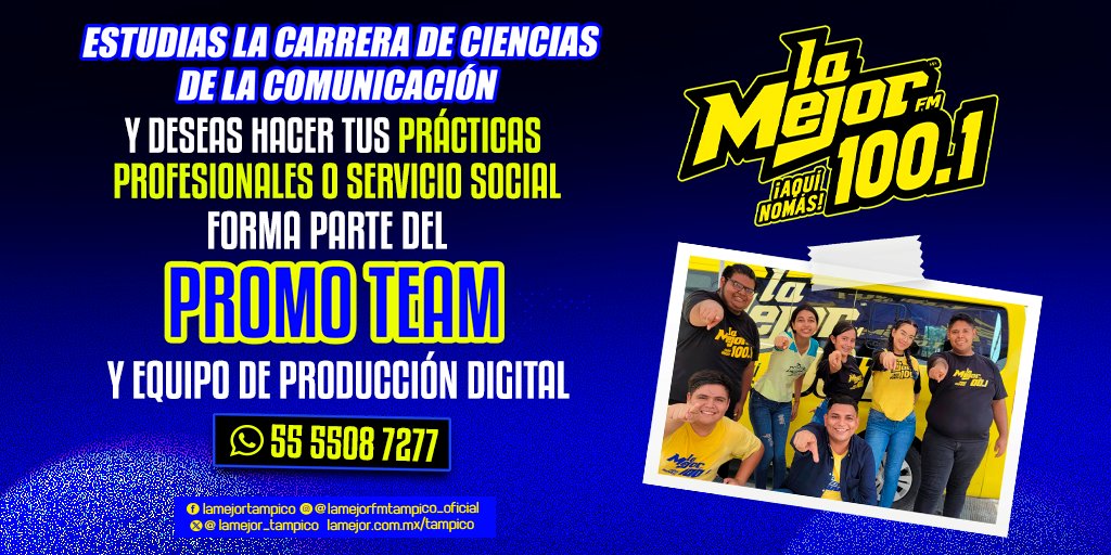 LaMejor_Tampico's tweet image. ¡Únete a nosotros! forma parte del #PromoTeam de #LaMejorTampico 
Envía tu mensaje al 5555087277📲