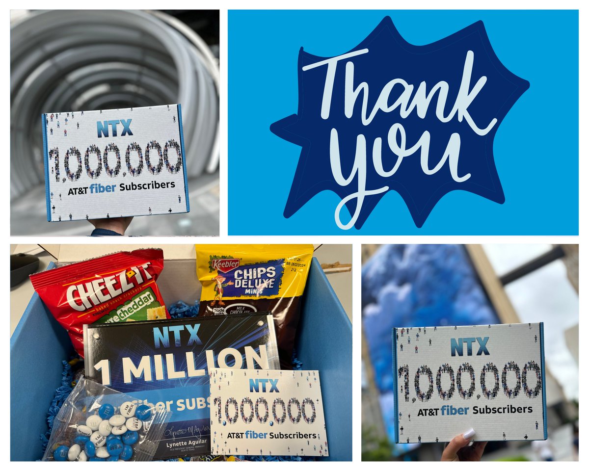 Hey NTX! Be on the lookout for a little thank you gift headed your way for helping achieve such a huge milestone! 1M Fiber subs! Next is 50% pen! Let's go!!
<a href="/NTXEVENTSTEAM/">NTX Sales Event Team</a> <a href="/colehamer/">cole hamer</a> <a href="/LillardDerick/">Derick Lillard</a> <a href="/CC034E/">Cory Cullers</a> <a href="/Liz_Arch1/">Liz Archuleta</a> <a href="/dbustamante1210/">David Bustamante</a> <a href="/LynetteMAguilar/">Lynette Aguilar</a> <a href="/NTX_Anuksha/">Anuksha Mathur</a>