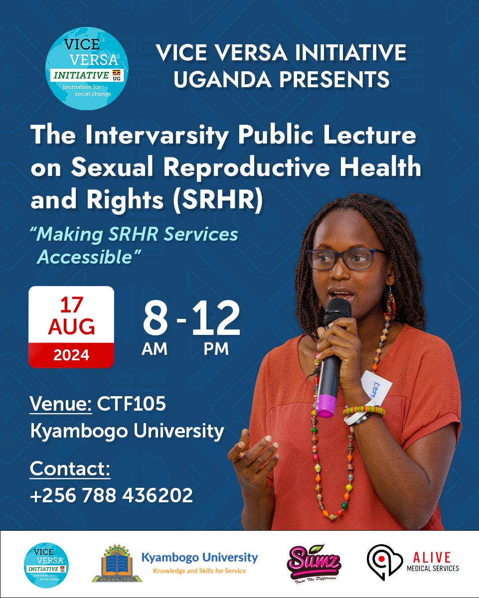 Hello all, we are having a public lecture at this August on SRHR

Topic: Making SRHR services accessible
Date: 17th August 2024
Time: 8am - Noon
Where: Kyambogo University Auditorium

For more information: reach out to the number on the poster
#Journalismforsocialchange