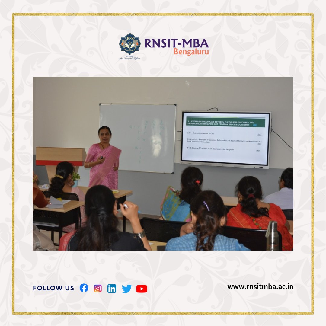 rnsit_mba's tweet image. RNSIT MBA conducted a one day faculty development with the theme of Achieving Academic Quality and NBA Accreditation. 
We hosted Dr. A Satya Nandini and Dr. Prathima Bhat K who were the guest speakers for the day. 

#rnsitmba 
#faculty
#developmentprogram
#training
#mba