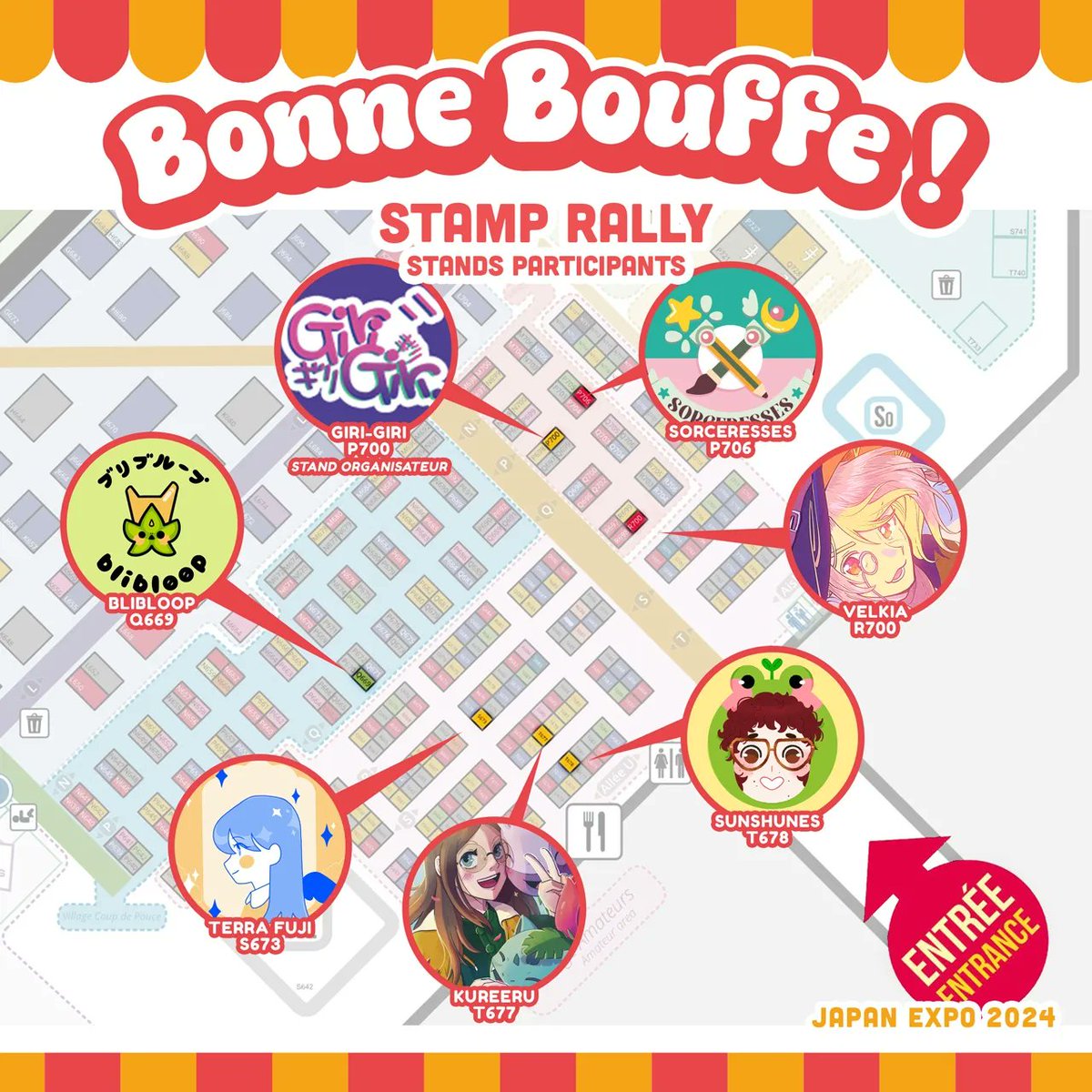 Cette annnée pendant #JapanExpo on organise la Bonne Bouffe! Un stamp rally sur le thème du bien manger avec des artistes adooooorables!

Pour l'achat d'un petit goodies sur le stand de chaque participant-e-s, vous pourrez obtenir un tampon sur votre carte ✨️