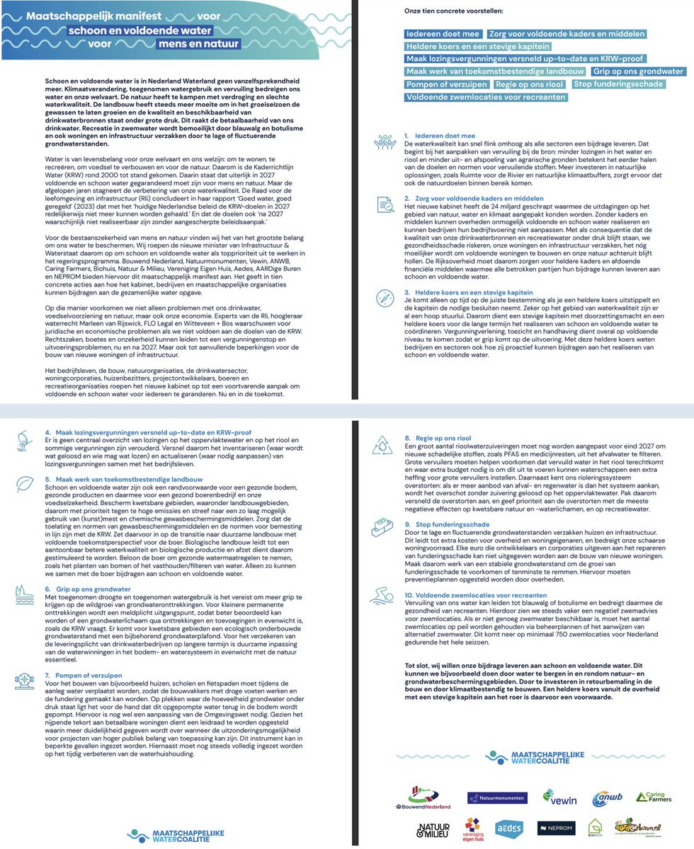 #Manifest | Maatschappelijke #Watercoalitie roept het nieuwe kabinet op om schoon en voldoende water prioriteit te geven in het regeerprogramma💧Reactie Unie van <a href="/Waterschappen/">Unie v Waterschappen</a>: unievanwaterschappen.nl/waterschappen-…