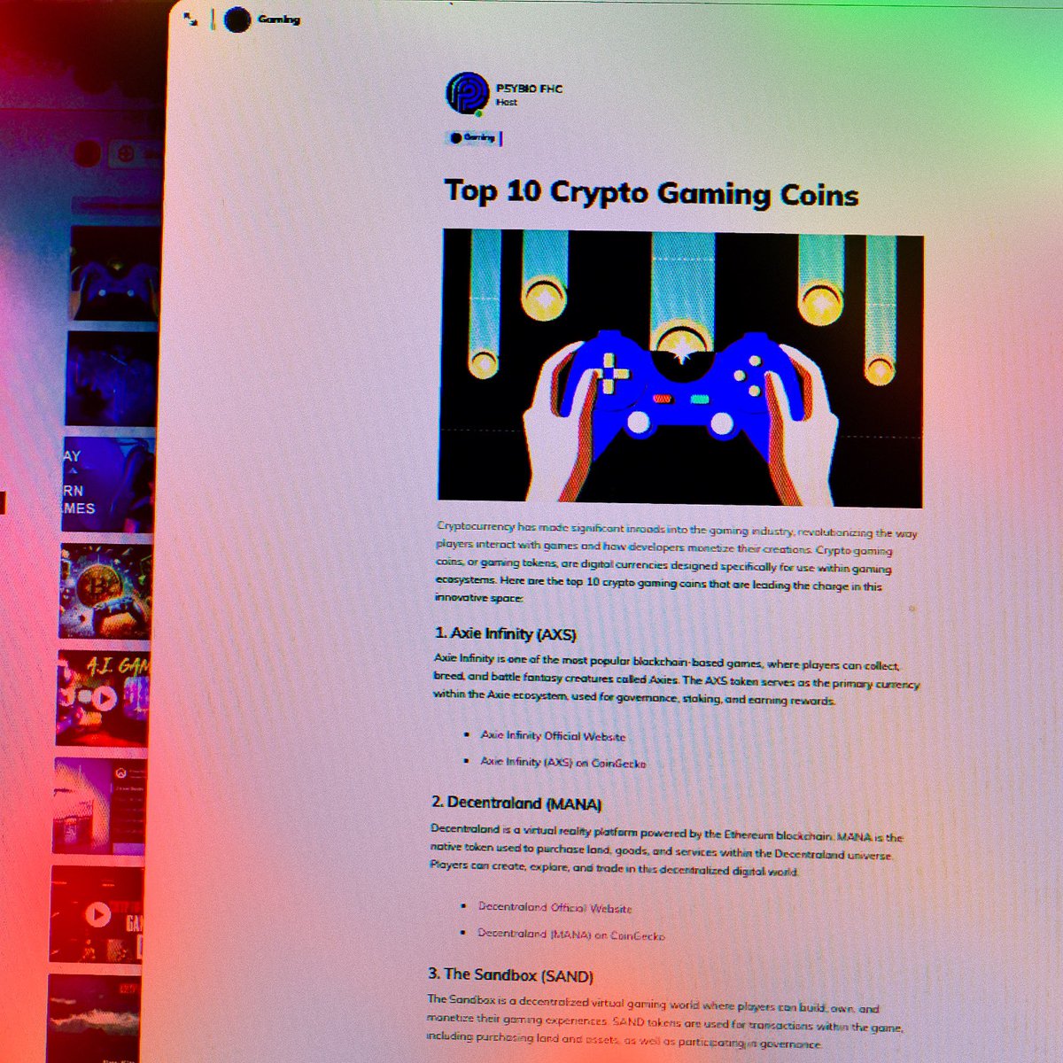 FHC_Network's tweet photo. Top 10 Crypto Gaming Coins

1️⃣ Axie Infinity (AXS)
2️⃣ Decentraland (MANA)
3️⃣ The Sandbox (SAND)
4️⃣ Enjin Coin (ENJ)
5️⃣ Gala Games (GALA)
6️⃣ Illuvium (ILV)
7️⃣ Ultra (UOS)
8️⃣ Chromia (CHR)
9️⃣ Verasity (VRA)
🔟 My Neighbor Alice (ALICE)

https://t.co/DeqrQG1B5E

#flyinghighcrypto https://t.co/8wWuLlKE8j