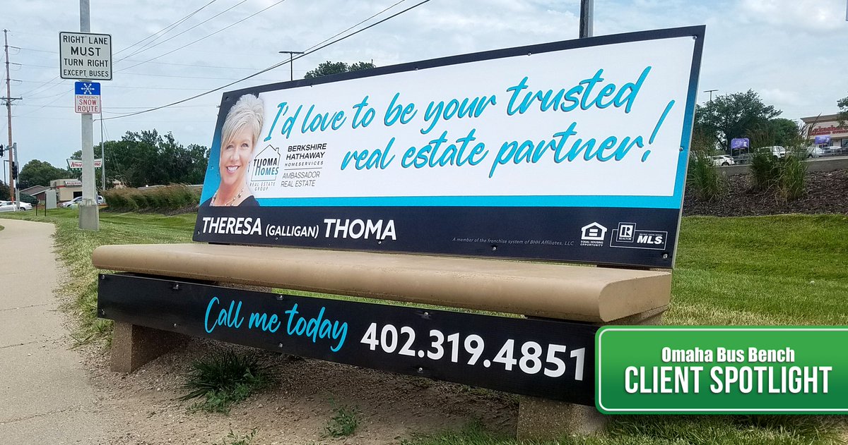 Theresa with Thoma Homes Real Estate Group knows the importance of keeping your message consistent and up-to-date in advertising. So, when she needed to change her bus bench graphics, we were happy to help! Hit us up to talk about refreshing your campaign! #OmahaBusBench #OOH