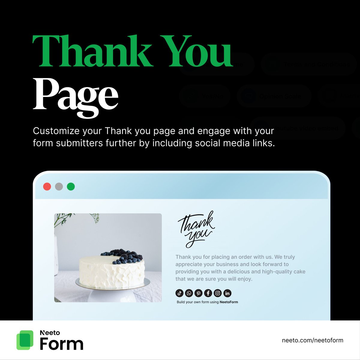 NeetoForm's tweet photo. Boost engagement with NeetoForm'sΒ Thank You Page! Add social links, sign-ups, or surveys to show appreciation and gather feedback.
Simple, powerful, and perfect way to make your customers feel valued! π
#NeetoForm #CustomerLove #SaaS #buildinpublic https://t.co/xqqMqdEsrs