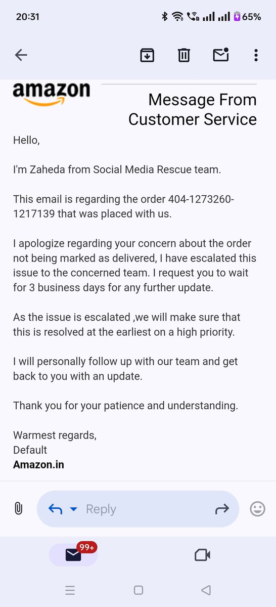 GGCTwts's tweet photo. @AmazonHelp @amazonIN gentle reminder that you are supposed to provide an update on this by tomorrow. https://t.co/I490DI3e5v
