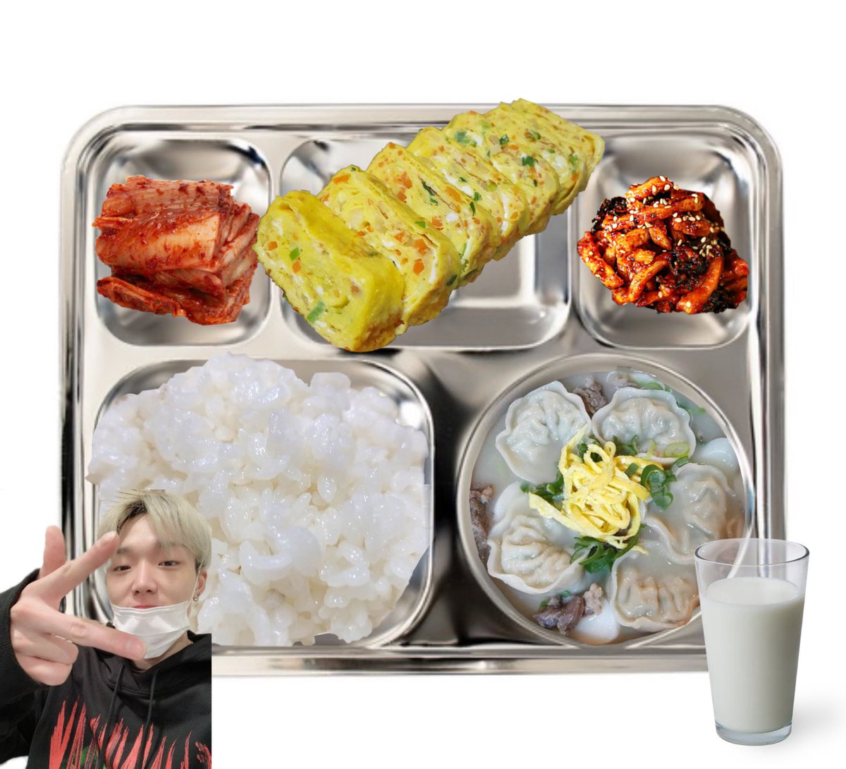 Bobbmukza's tweet photo. #바비 의 식판
🪖24.07.10 조식

떡만둣국
밥
계란말이
무말랭이무침
배추김치
우유

오늘도 화이팅 🩷 https://t.co/uGIYtWzYEV