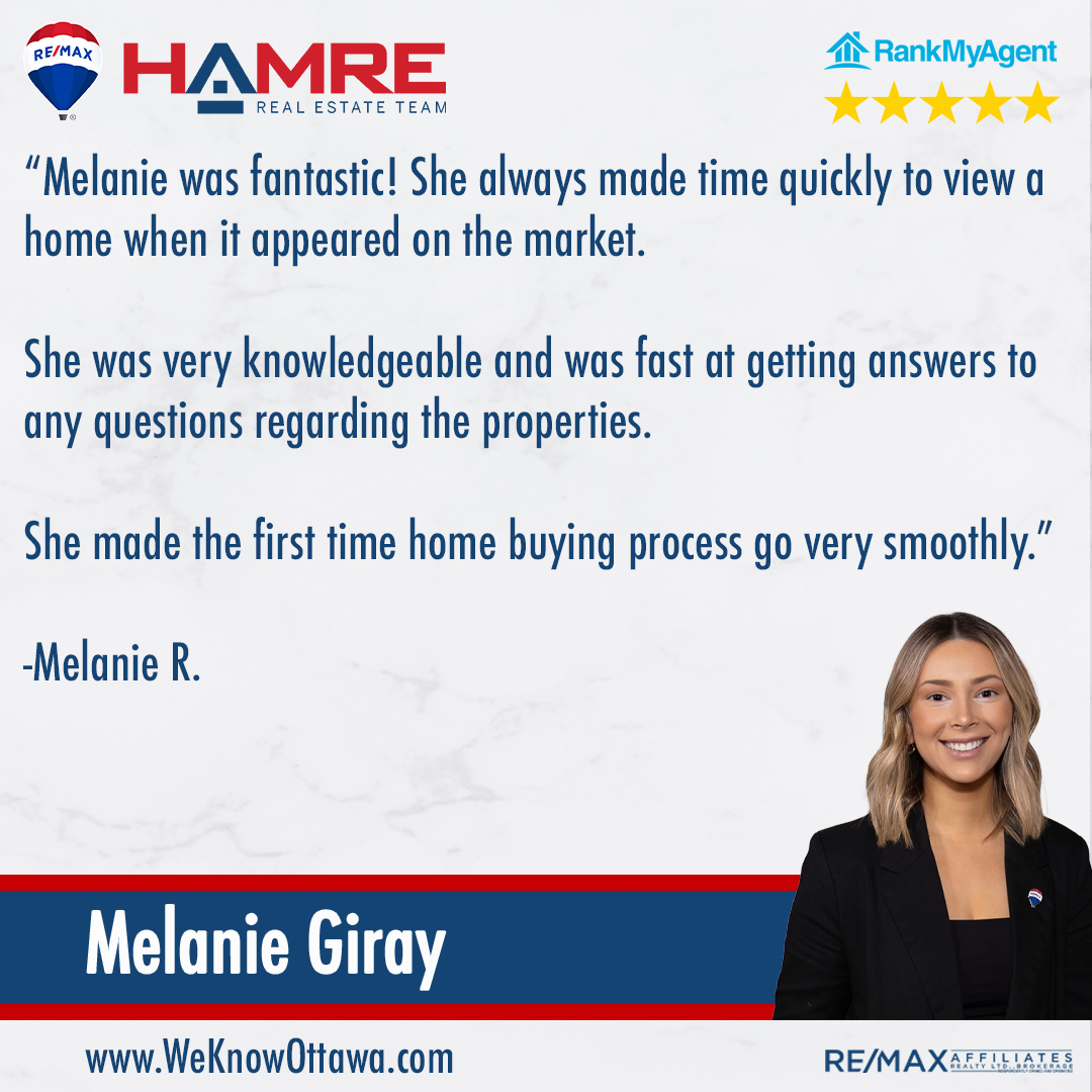 weknowottawa's tweet photo. 👉How do you make the first time home buying process go smoothly?

This review has the answer! 👀

Thank you for the 5 star review for Melanie Giray and The Hamre Real Estate Team RE/MAX Affiliates! 🤩

➡️Visit https://t.co/0pLaY7BtYw

#REALTORReview #WeKnowOttawa https://t.co/MEHDTHs3xy