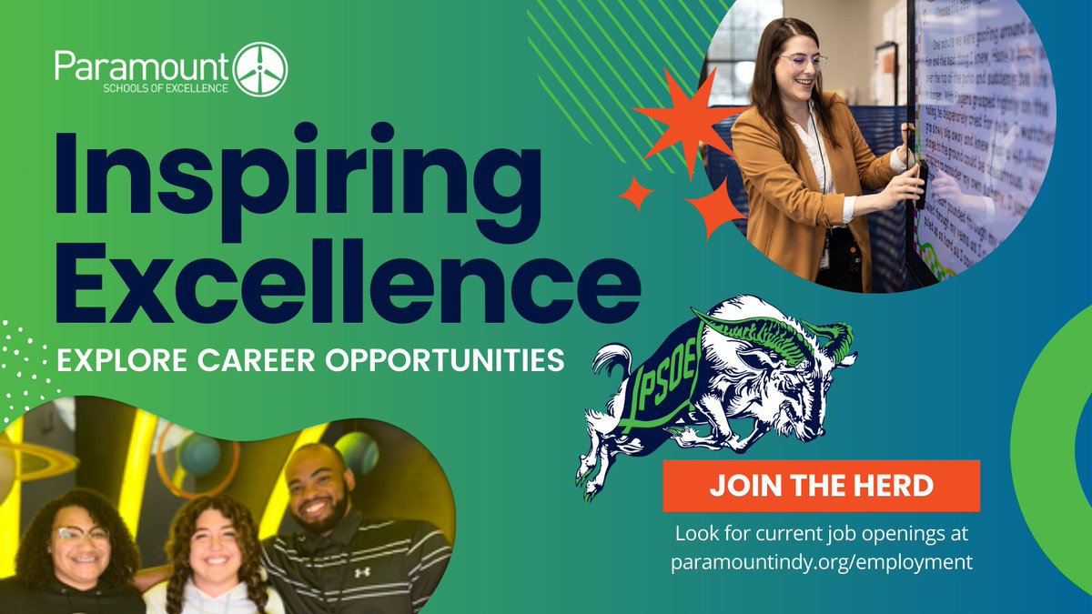 Looking for a new job? Look no further than Paramount Schools of Excellence where we are inspiring excellence and providing career opportunities! Explore a variety of employment possibilities.

Look for current openings at paramountindy.org/employment #JoinTheHerd #ParamountCareers
