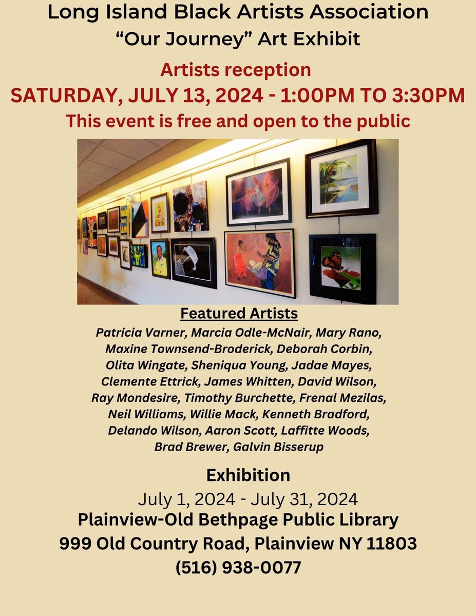 shea_design's tweet photo. Join me this weekend for an Art Reception Saturday July 13th 1pm-3:30pm. Long Island Black Artists Association  “Our Journey” Exhibit 

Plainview Old Bethpage Public Library 
999 Old Country Road,
Plainview, NY 11803 https://t.co/PT3NTYaySv
