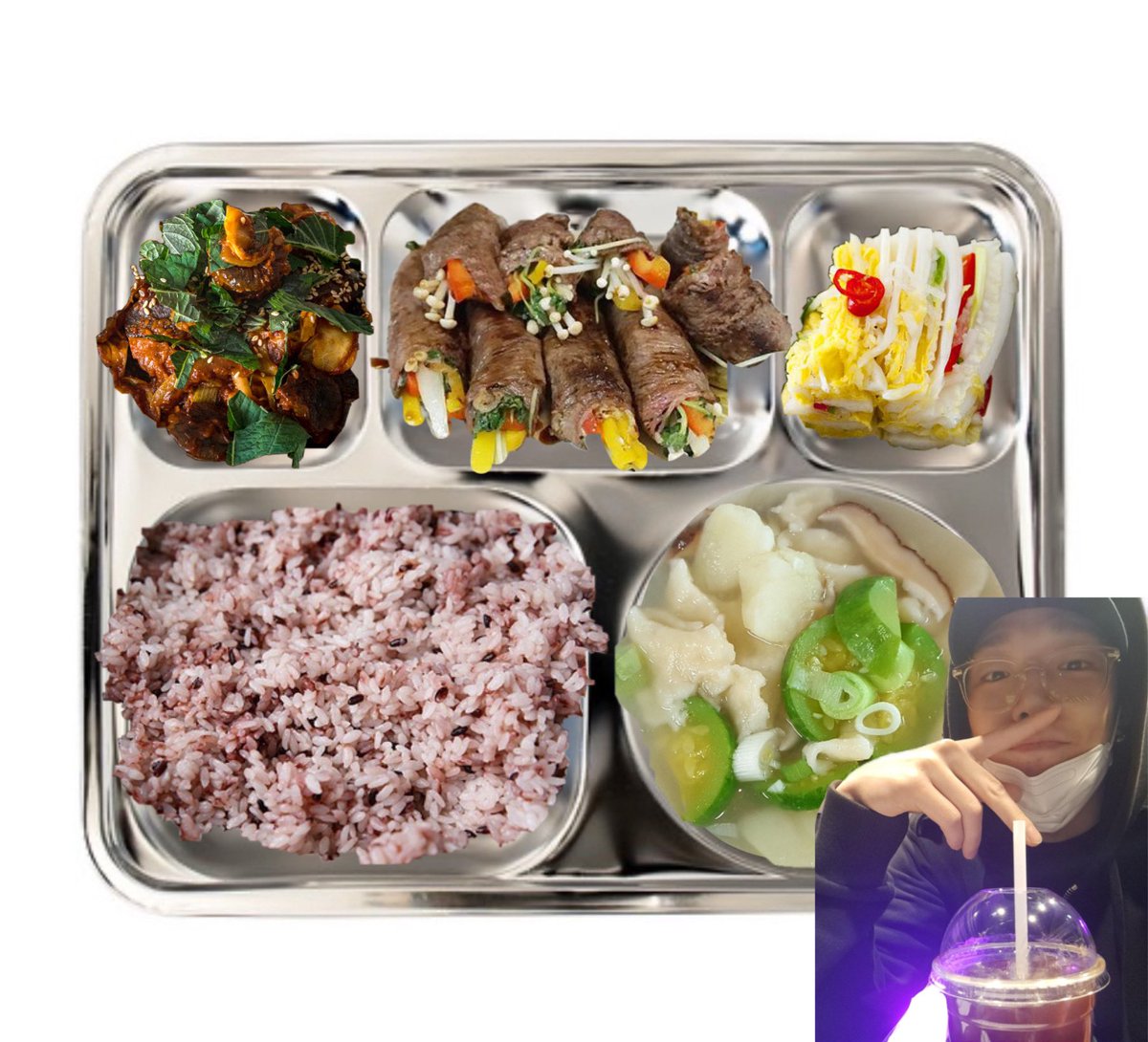 Bobbmukza's tweet photo. #바비 의 식판
🪖24.07.10 석식

잡곡밥
감자수제비국
순대야채볶음
야채고기말이
활용 양념
백김치
커피,컵형

오늘도 화이팅🩷 https://t.co/CmiYH6HRfx
