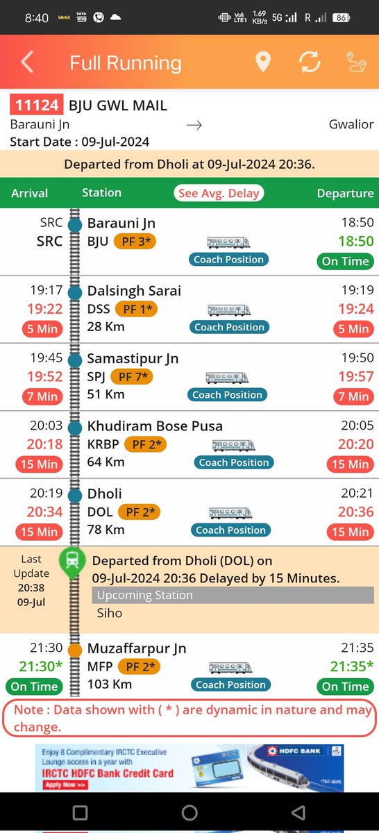 ABK3286's tweet photo. @AshwiniVaishnaw What a world class Indian Railway 78 kms running 15 mins late https://t.co/YV5xK2xZhR