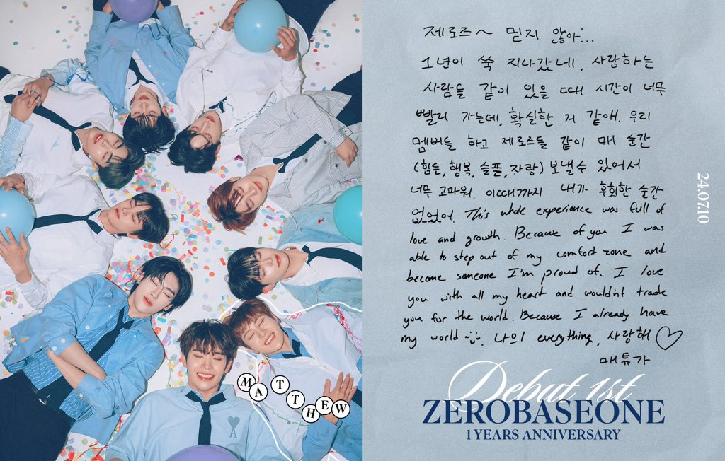 𝐷𝐸𝐴𝑅. 𝑍𝐸𝑅𝑂𝑆𝐸🌹 #석매튜 

제로즈 ~ 믿지 않아...
1년이 쑥 지나갔네. 사랑하는 사람들 같이 있을 때 시간이 너무 빨리 가는데, 확실한 거 같애. 우리 멤버들 하고 제로즈들 같이 매 순간 (힘든, 행복, 슬픈, 자랑) 보낼 수 있어서 너무 고마워. 이때까지 내가 후회한 순간 없었어.

This