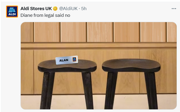 ActivePRuk's tweet image. We're on #AldiWatch again and loving this response to the latest social media trend. @AldiUK you never fail to make us smile!