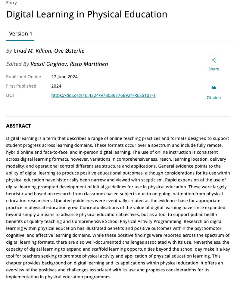 Chad M. Killian (@chadkillian1) on Twitter photo Thrilled for the chance to contribute an entry- "Digital Learning in Physical Education"- with <a href="/oveost/">Ove Østerlie</a> for this fantastic resource!
Huge thanks to the editorial team for making it happen!
#EdTech #PhysEd #DigitalLearning Thrilled for the chance to contribute an entry- "Digital Learning in Physical Education"- with <a href="/oveost/">Ove Østerlie</a> for this fantastic resource!
Huge thanks to the editorial team for making it happen!
#EdTech #PhysEd #DigitalLearning