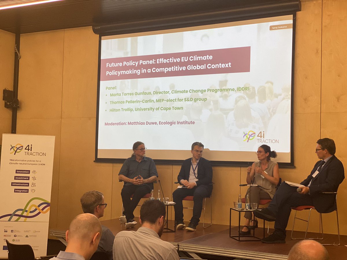 Joining our last panel for today are <a href="/MTorresGunfaus/">Marta Torres</a> (<a href="/IDDRI_English/">IDDRI</a>), <a href="/ThPellerin/">Thomas Pellerin-Carlin</a> (MEP-elect) &amp; <a href="/HiltonTrollip/">Hilton Trollip</a> (<a href="/UCT_news/">UCT</a>) discussing EU climate policymaking in a competitive global context.