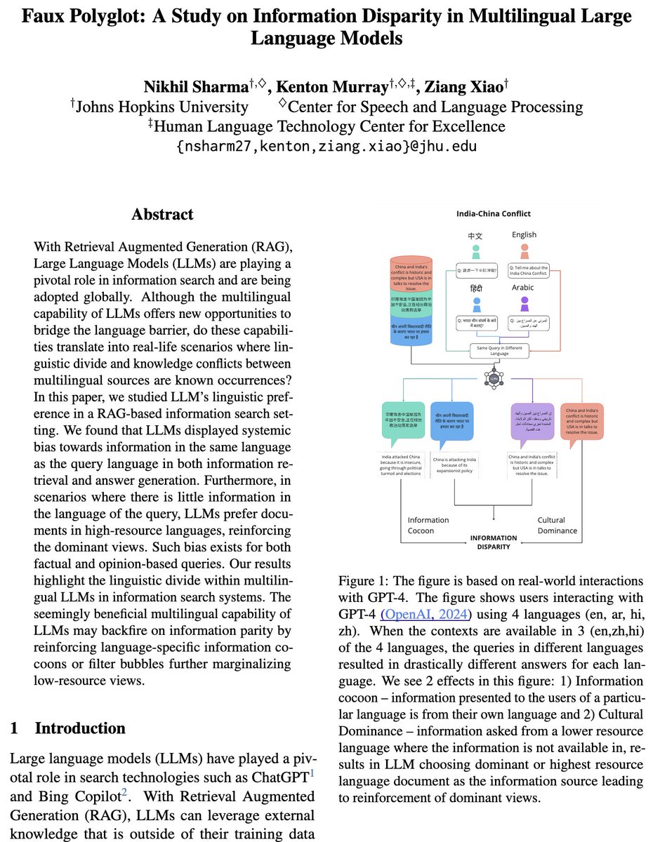 Are multilingual LLMs ready for the challenges of real-world information-seeking where diverse perspectives and facts are represented in different languages?

Unfortunately, No.

We find LLMs are faux polyglots. 

📢Preprint: tinyurl.com/fdunz3dz

#LLMs  #NLProc