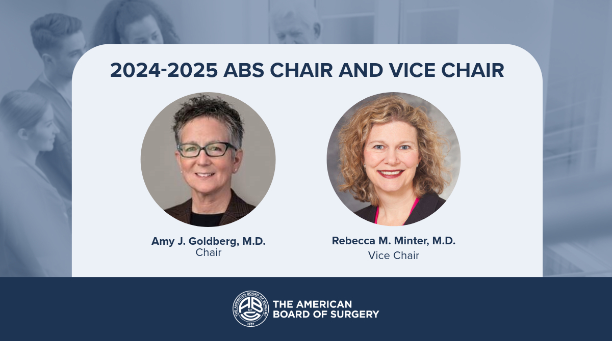 The ABS is pleased to welcome Dr. Amy Goldberg <a href="/AJGTempleSurg/">Amy Goldberg</a> as chair and Dr. Rebecca Minter <a href="/MinterWiscSurg/">Rebecca Minter</a> as vice chair of the ABS Board of Directors for the 2024-2025 year - ow.ly/UVy350SxsSp