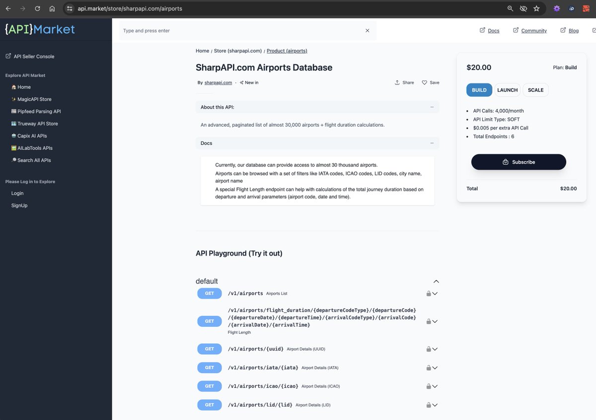 SharpAPI's tweet image. Our Airports Utility API is now available via @apidotmarket !
It provides access to almost 30.000 airports, to be browsed by IATA, ICAO, LID codes, city & and name.
A special Flight Length endpoint can also calculate the total journey duration.
api.market/store/sharpapi…
#SharpAPI
