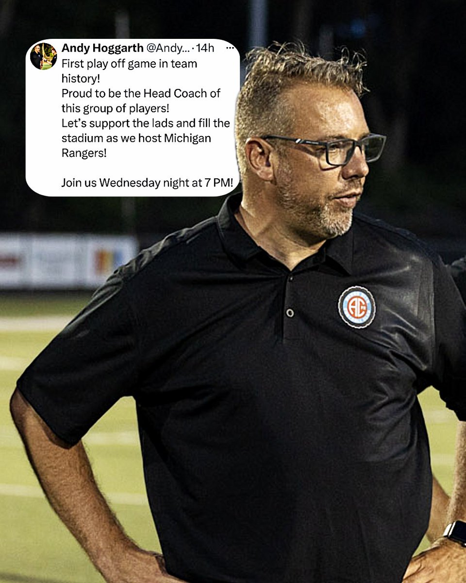 TOMORROW 👀

📍: Green Street Stadium
⏰: 7:00PM
📅: 07.10.24
🏆: Great Lakes Conference Semifinal
🆚: <a href="/MRFC_NPSL/">Michigan Rangers FC NPSL</a>