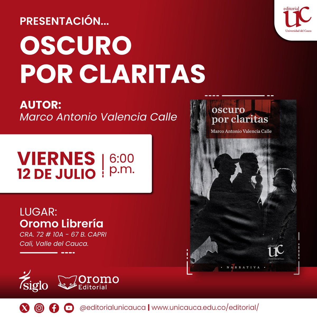 EditorialUCauca's tweet photo. #Presentaciondelibros 📣
📖 @oromocafelibreria presenta a @valenciacalle con su #libro #Oscuroporclaeitas de nuestra #EditorialUnicauca. 📓

👉 https://t.co/V0HKXye6Da https://t.co/Vf97m1PZGV
