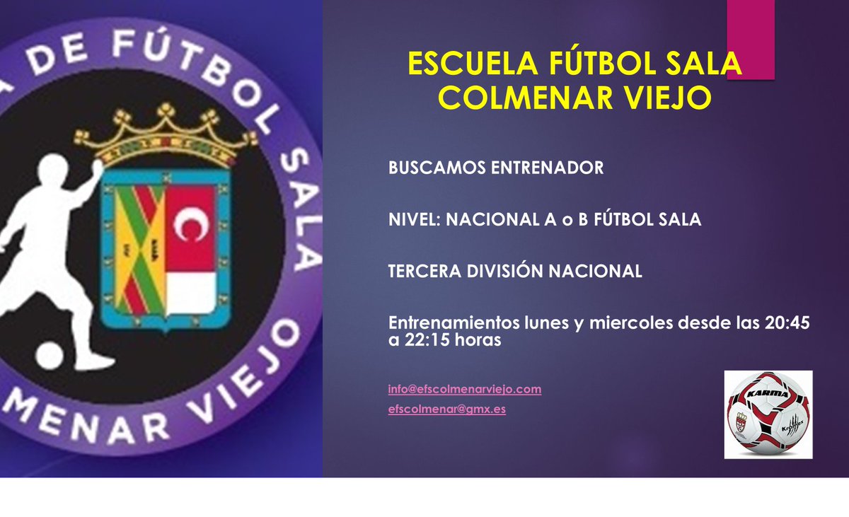 BUSCAMOS 1er ENTRENADOR 
Temporada 2024/205 
TERCERA DIVISIÓN NACIONAL

👉Interesados, contactar:👇

Info@efscolmenarviejo.es
efscolmenar@gmx.es 
jfgehijos@hotmail.com